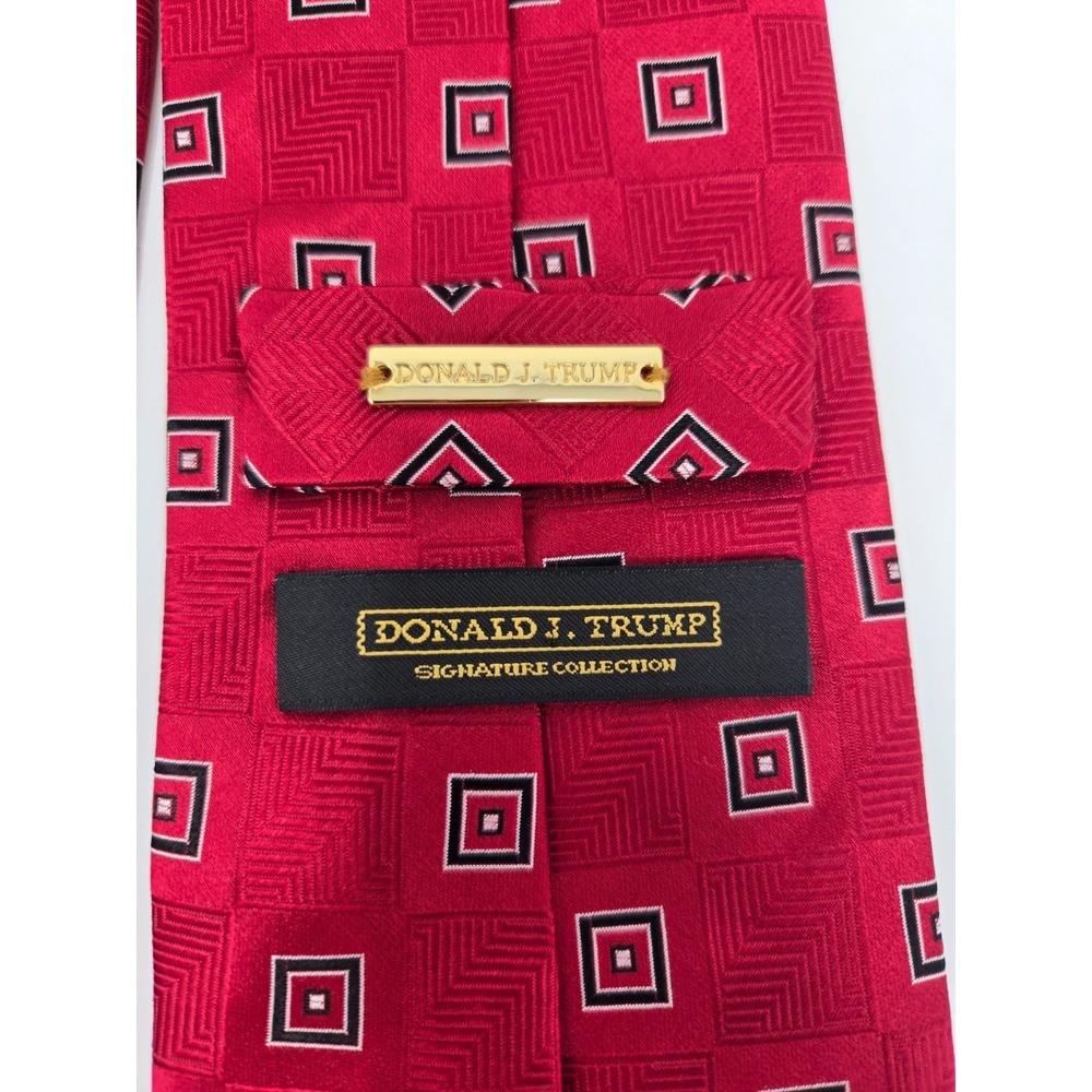 Donald J. Trump Necktie Mens One Size Red Geometric Silk Signature Collection - Picture 5 of 5